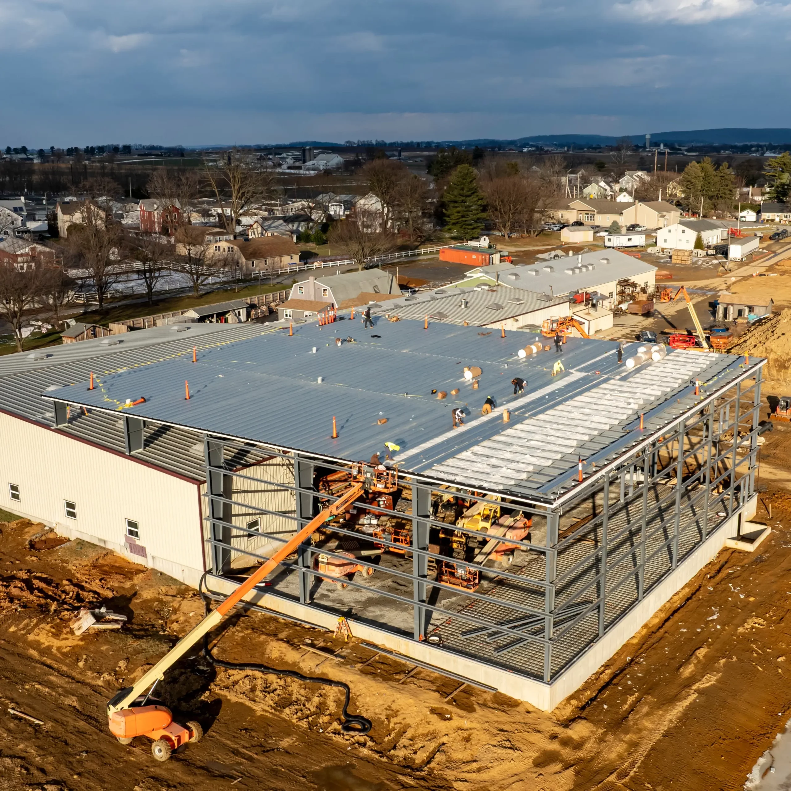 Commercial roof being constructed